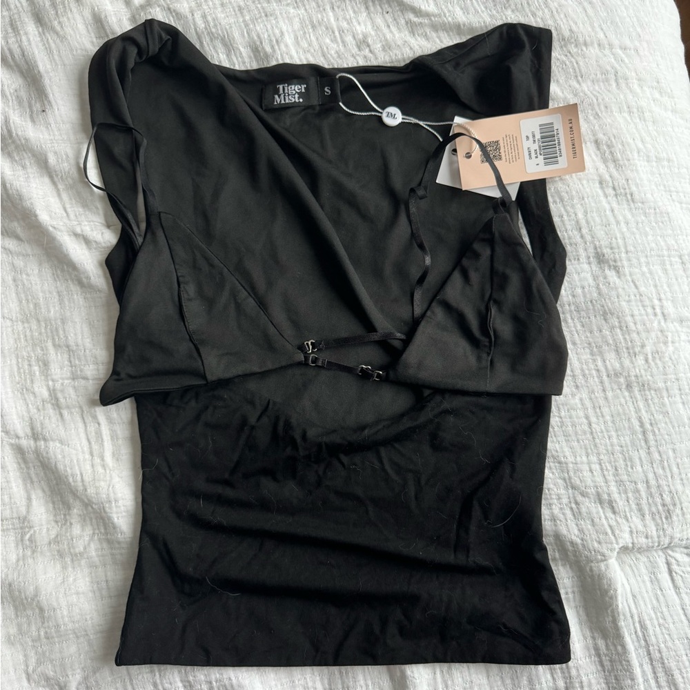Tiger Mist Black Sleeveless Wrap-Front Top